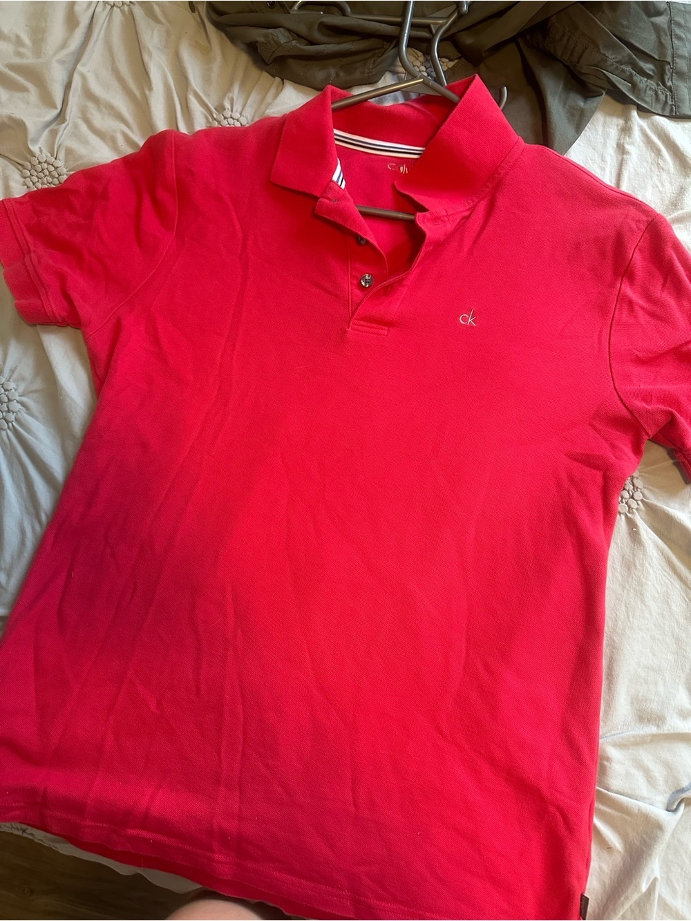 Calvin Klein Bright Red Men’s Short-Sleeve Button-Down Polo